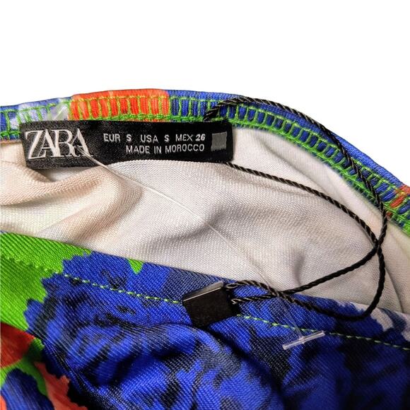 ZARA Bodysuit NWT Small Blue Green Red Floral Asymmetrical Bloggers Fav Summer - Picture 9 of 9